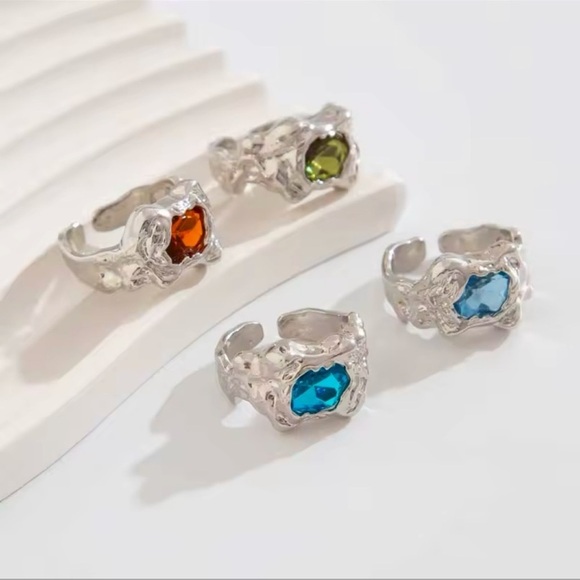 Vintage Faro Elegant Silver Colorful Gemstone Adjustable Ring Set - Picture 2 of 5